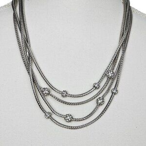 Premier Designs Vintage Multi Layered Rhinestone Silver Tone Necklace